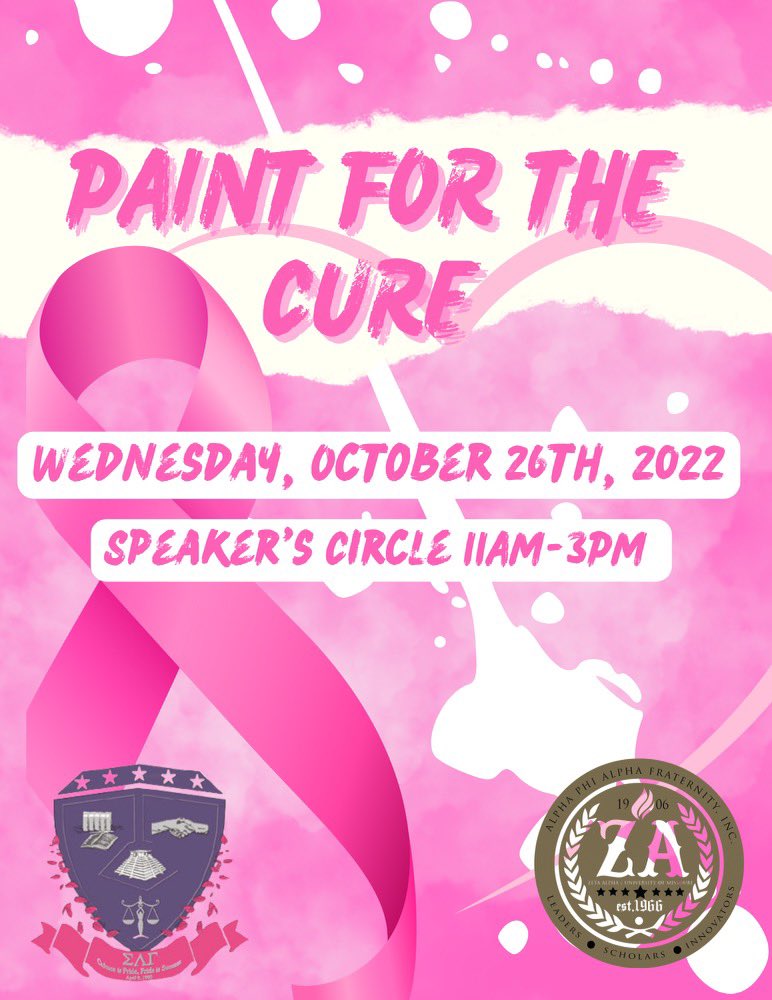 Join us and the @mizzougammas to get PINKED OUT tomorrow from 11AM-3PM! 🎀 We will be in Speaker’s Circle for Paint For The Cure to raise awareness for breast cancer 🤙🏽💕
