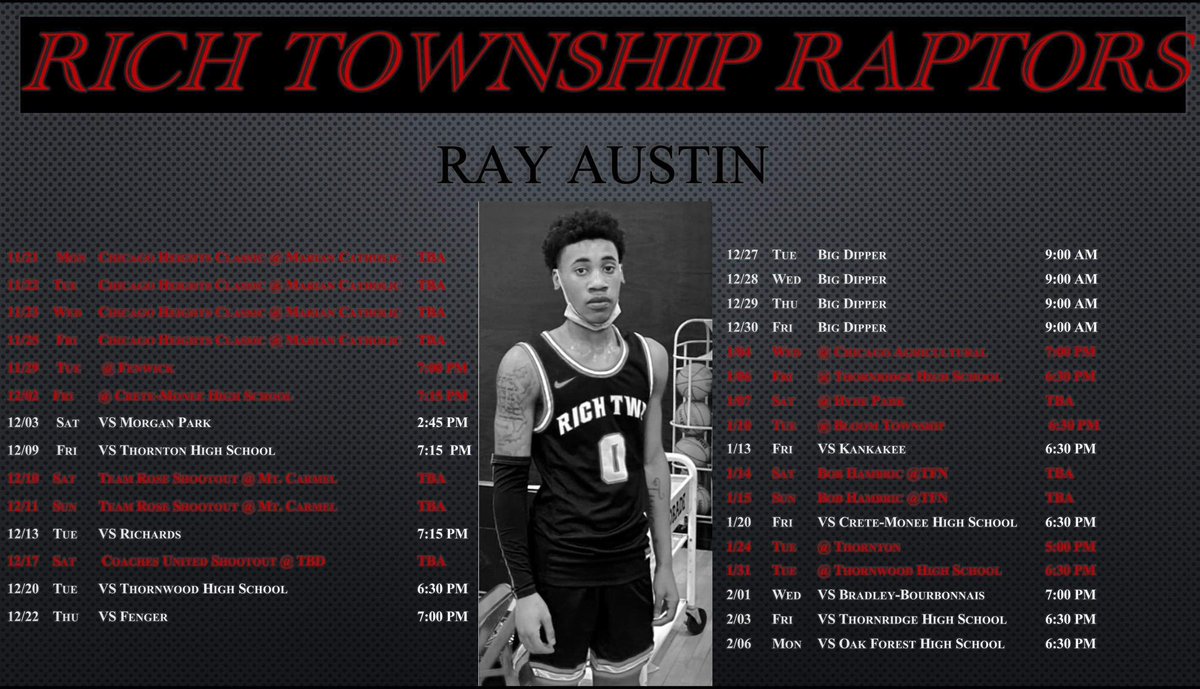 Here comes Rich Township under Head Coach Louis Adams and 2023 ‘RT Walking Bucket’ aka Ray Austin. 

Get your 🍿ready.. 

👊🏾🏀