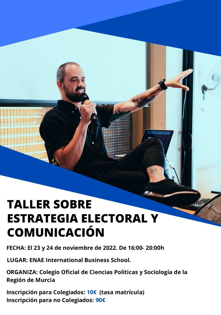 🗣️ Nos complace informar que nuestro Colegio organiza un interesante taller formativo sobre #CampañasElectorales y #ComunicaciónPolítica.
🗓️ 23 y 24 de noviembre.
✔️Bonificado para colegiad@s
 📧Inscríbete en colegio@mupolsoc.es