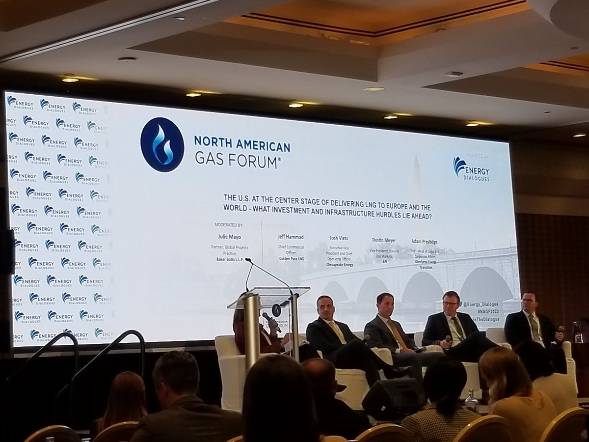 Next up is "The US at The Center Stage of Delivering #LNG to Europe and the World - What Investment and Infrastructure Hurdles Lie Ahead?" panel at #NAGF2022. Very important discussion with our member Golden Pass LNG's Jeff Hammad. #ONGT #CLNGisUSLNG
