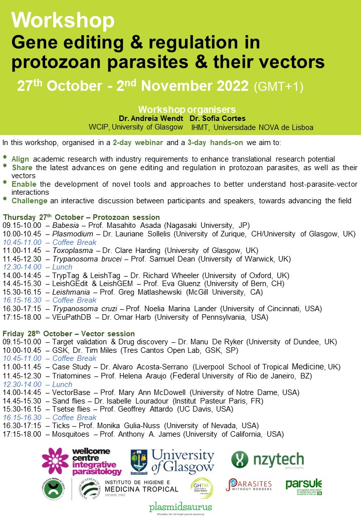 albuquerqueafrr's tweet photo. The "Gene editing &amp; regulation in protozoan parasites &amp; their vectors" webinar is almost here!
Make sure you double-check your time zone in advance (https://t.co/HTaMlIplXb) and log in a few minutes before your preferred sessions! https://t.co/lQ4DGLeFb8
