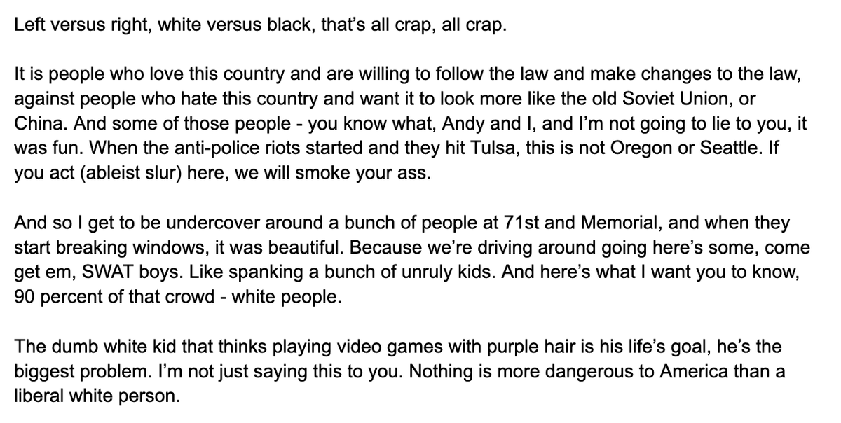 DGoforth918's tweet photo. Here's the transcript. The training was given by a Sgt. M. Griffin and Lt. Andy McKenzie. The person who sent the video to me said they were uncomfortable with what was being said and began to record just before these statements were made. https://t.co/AJHloNv3j6