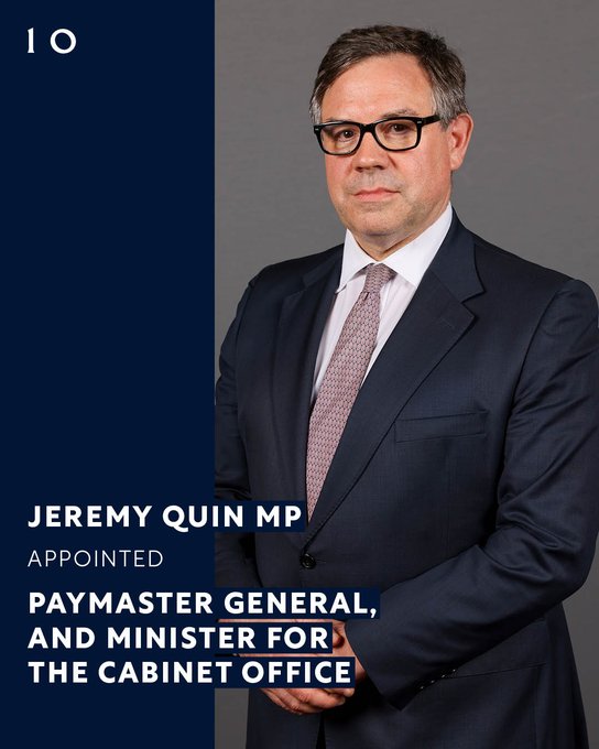 Jeremy Quin MP appointed Paymaster General, and Minister for the Cabinet Office.