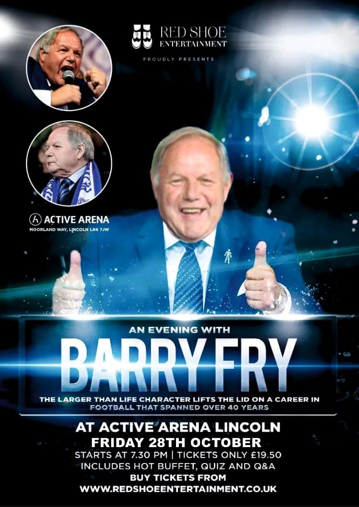 This Friday ⚽️

New date .....
⚽️ An Evening with Barry Fry ⚽️
<a href="/arena_active/">Active Arena</a> 
📅 28th October 
⏰ 7 30 pm 
🎟 £19.50 includes food 
<a href="/redshoee/">RedShoeEntertainment</a> 
For more information send me a message