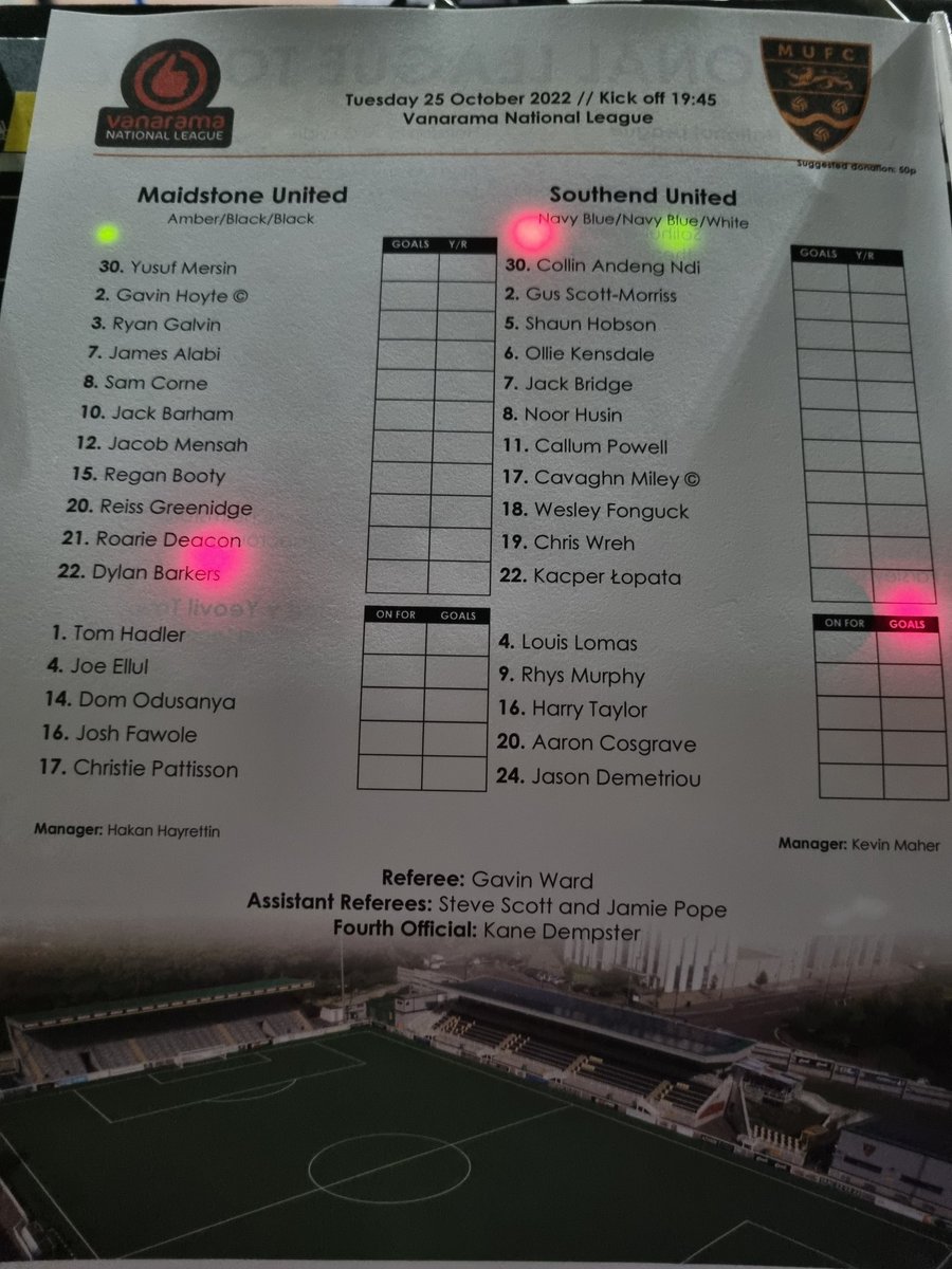 RuthTunnell's tweet photo. Here's how the teams line up at the Gallagher Stadium as @maidstoneunited face @SUFCRootsHall. Full online commentary on @BBCKentSport with @MEvinylrevival and myself @RuthTunnell https://t.co/3Ymx9Shuak