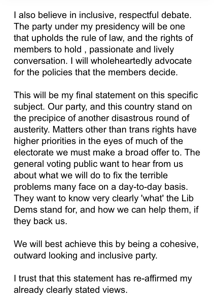 LizWebsterSBF's tweet photo. After last nightโs @YoungLiberalsUK meeting and their recently published material, I hereby re-clarify my already published views on trans rights. https://t.co/AdIGj1Zuqe