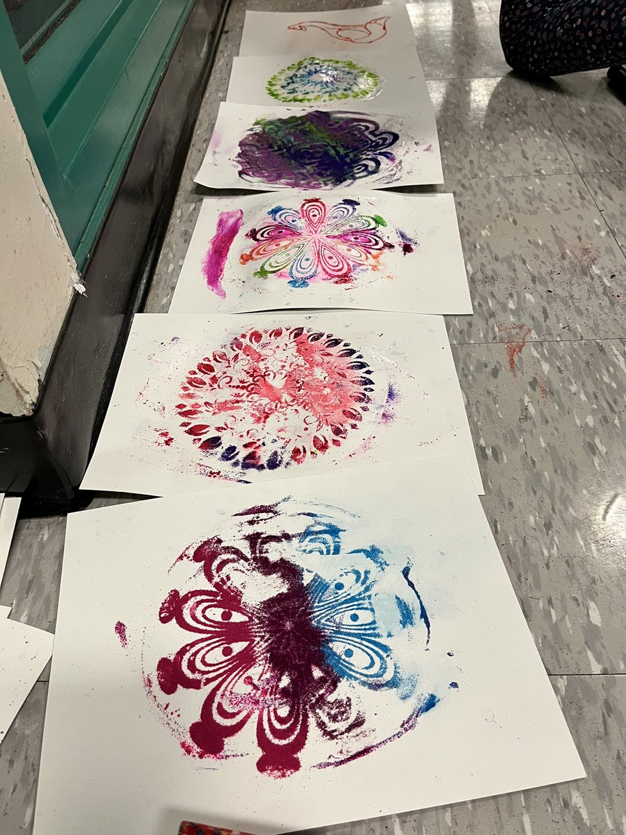 Beautiful Rangoli designs using coloured sand and glue by Mr. C’s Grade 6 class to celebrate #Diwali!