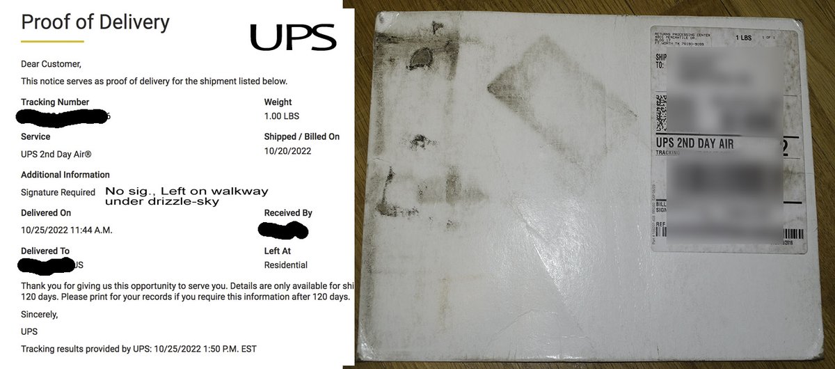 L0stpixels's tweet image. #ups If this is 2nd-day air service, good thing it didn't go by #upsfail ground. No wonder he did not ask for a signature (required).