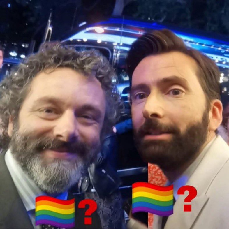 msdtreact's tweet photo. david tennant michael sheen lgbt gay questioning flag reaction meme photo https://t.co/t5UnTga0EG