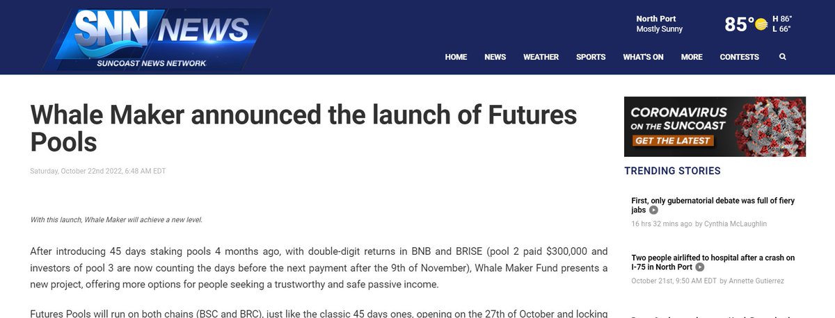 WhaleMakerFund's tweet photo. We are in the news!🎙️🎙️
Futures Pools announcement on @SNNTV 😎 

https://t.co/lsRIvSoNDB

#BNB #BRC20 #BITGERT #crypto #cryptonewsdaily #cryptoworld  #PassiveIncomes  #trading #cryptocurrency #EthereumMerge #whalemakerfund #whalemaker https://t.co/z46A9WhVwT