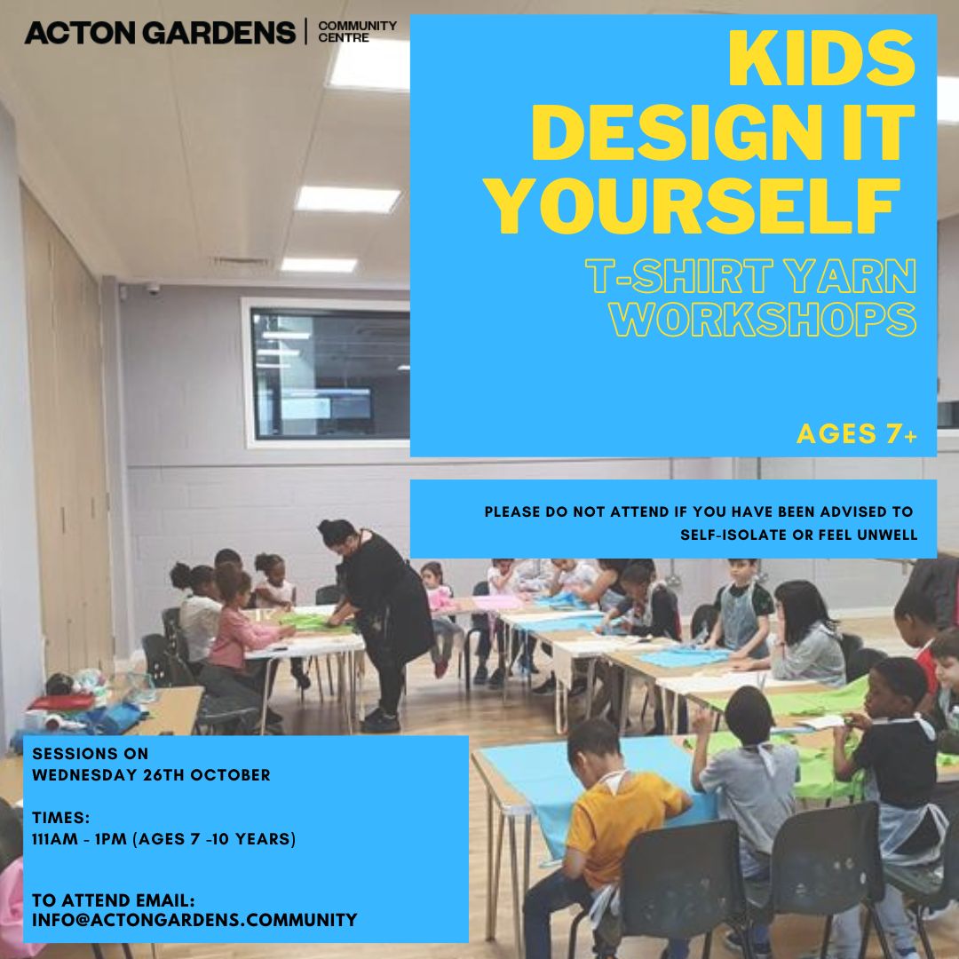 Actoncommunity's tweet photo. Tomorrow! 🙋‍♀️ Ages 7-10 ♻️Learn how to turn t-shirts into yarn to make friendship bands, key-rings or a shopping bag!
🗓Wed 25 Oct
🕐Sessions 11am-1pm
To register email info@actongardens.community
#Acton #ActonGardens #HalfTerm #designityourself https://t.co/NrHMAlNwVE