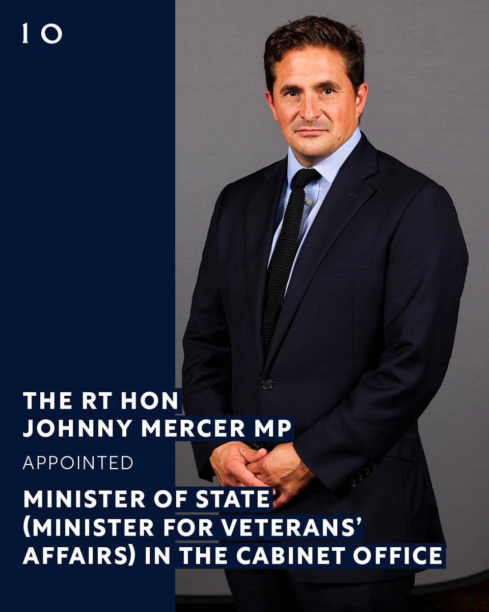 The Rt Hon Johnny Mercer MP @JohnnyMercerUK has been appointed a Minister of State (Minister for Veterans’ Affairs) in the Cabinet Office @CabinetOfficeUK. He will attend Cabinet. #Reshuffle