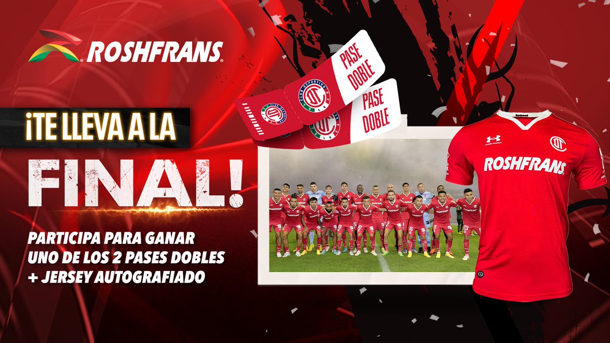 TolucaFC's tweet photo. ¡Gánate uno de los 2 kits: 🎟️+👕!

1️⃣Etiqueta a un amigo; ambos deben dar RT y seguir a @RoshfransMX 
2️⃣Nombra 3 jugadores 🇲🇽 del @TolucaFC actual
3️⃣Usa #RoshfransEnLaFinal #ElRojoesTodo #JuntosPodemosLograrlo

Un jurado elegirá a los ¡GANADORES!🥳

TyC: https://t.co/0Nkr6xzDed https://t.co/UhWNpTrdqn