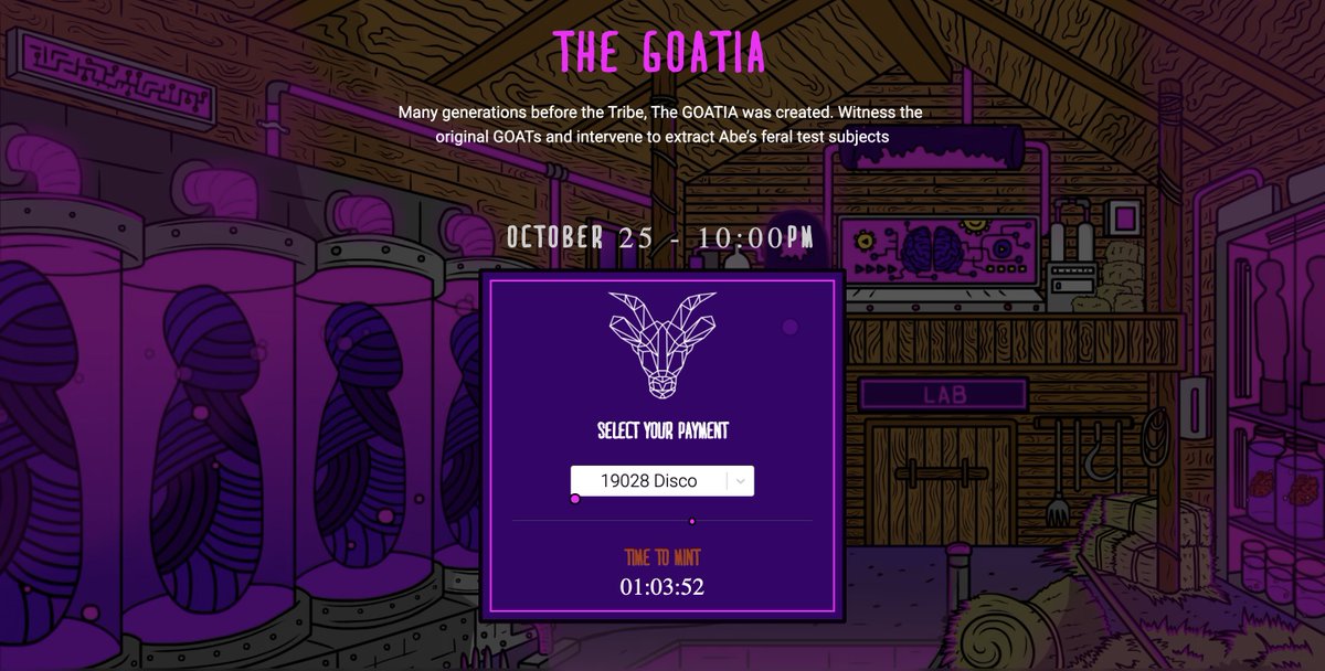 The Goatia mint by @adaGOATS will take place at 4 PM EST / 8 PM UTC, so in about an hour! You can mint a goat using $DISCO (or $ADA) via this link: goat-tribe.ada-anvil.io/en/?r=addr1q9a… Good luck! #Discoin #LFGoat #Goatia