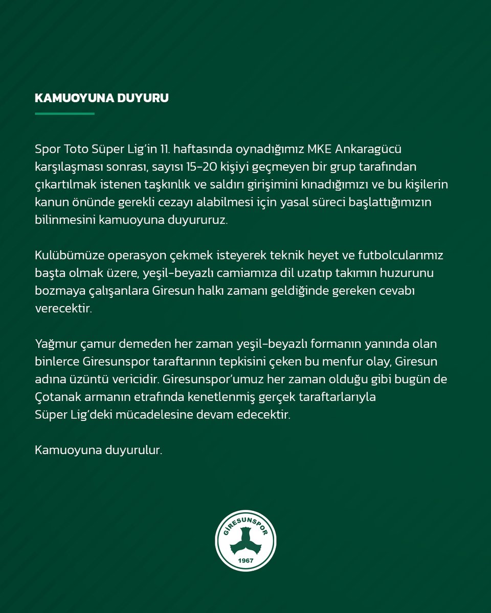 Giresunspor's tweet photo. KAMUOYUNA DUYURU

🔗 https://t.co/CyJu0TznUY https://t.co/Y8OdAl12Cu