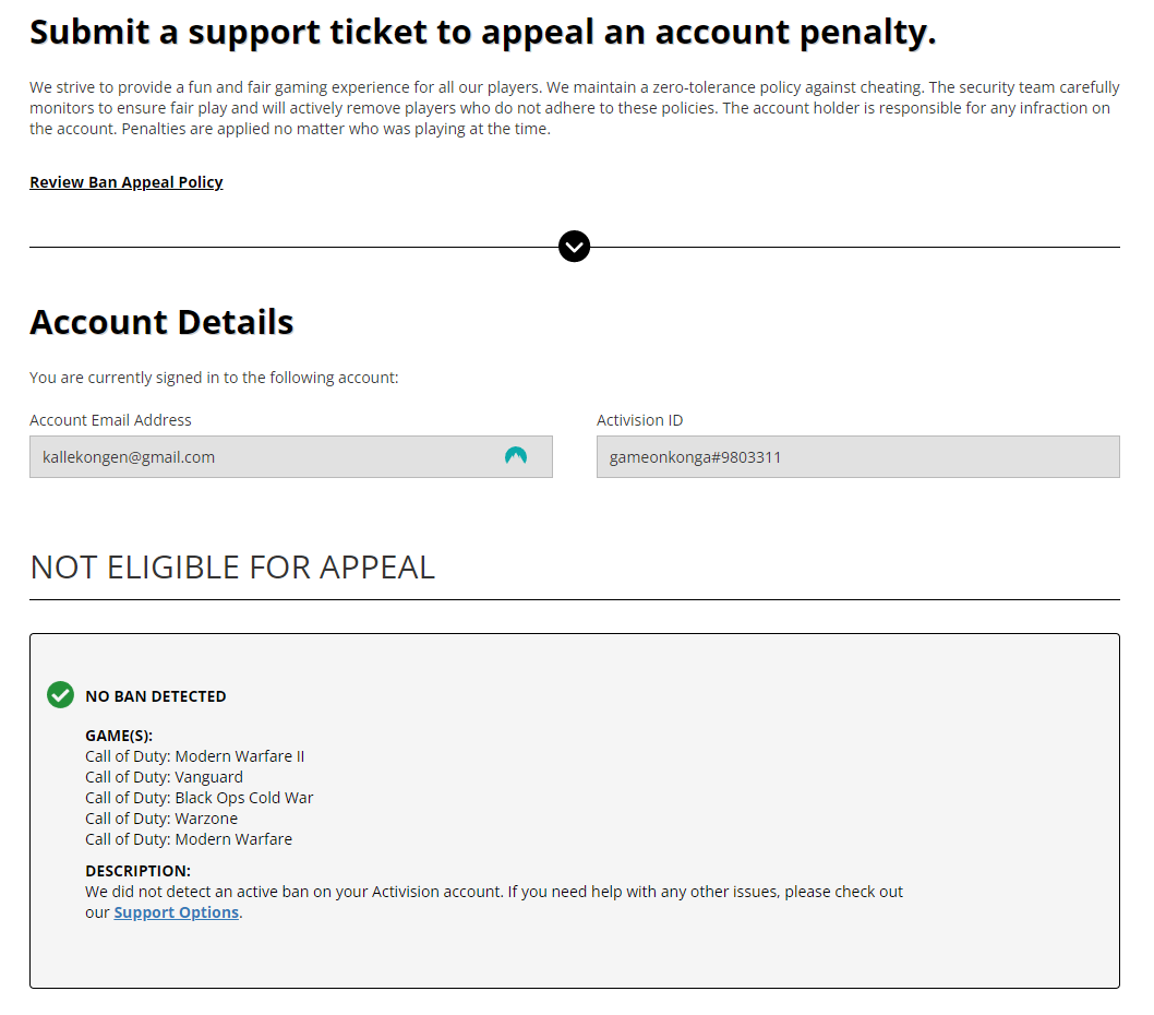 Kongapls's tweet photo. @ATVIAssist Hey, I wish to reach the Security &amp; Enforcement team. Yet when I go into your support page to appeal my ban i get information that theres no bans on my account. Your department has told me I am banned. Unjustfully so. and im not getting the help i need at all. https://t.co/aMmjw5lNKB