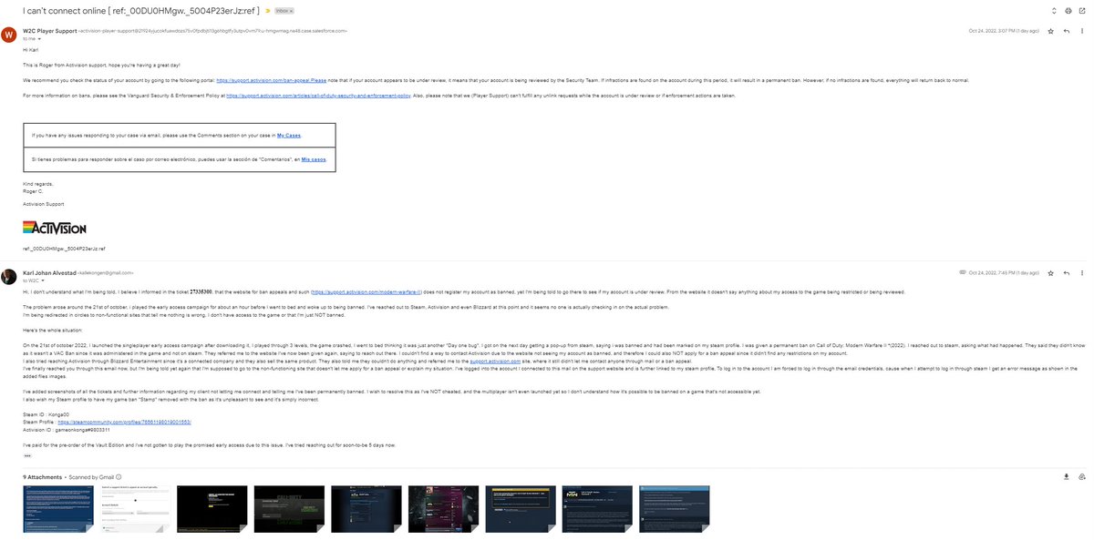 Kongapls's tweet photo. @ATVIAssist Hey, I wish to reach the Security &amp; Enforcement team. Yet when I go into your support page to appeal my ban i get information that theres no bans on my account. Your department has told me I am banned. Unjustfully so. and im not getting the help i need at all. https://t.co/aMmjw5lNKB