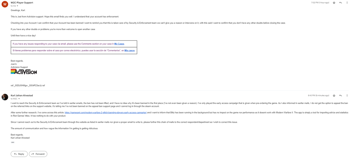 Kongapls's tweet photo. @ATVIAssist Hey, I wish to reach the Security &amp; Enforcement team. Yet when I go into your support page to appeal my ban i get information that theres no bans on my account. Your department has told me I am banned. Unjustfully so. and im not getting the help i need at all. https://t.co/aMmjw5lNKB