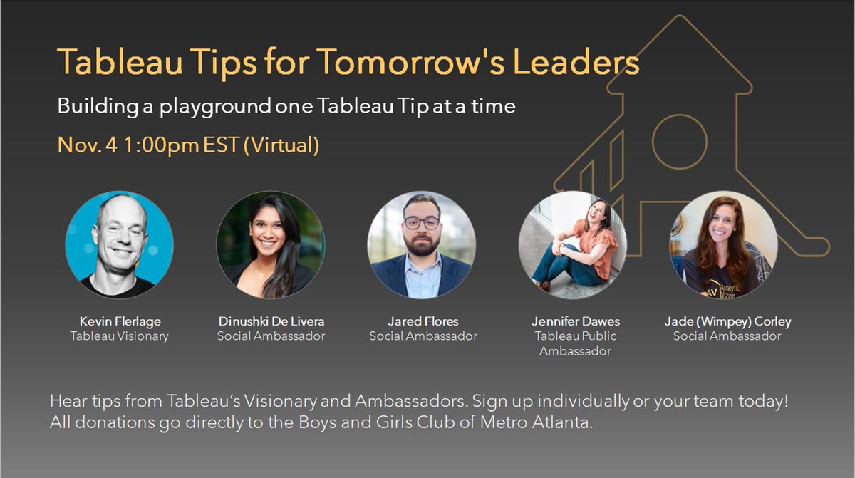 I shared this last night at our @CincinnatiTUG in case anyone missed it! @analyticvizion is building a swing set for some very deserving kids. We are hosting an event with special guests @FlerlageKev and @deeVizable, Tableau Tips for Tomorrow's Leaders. Comments for link: