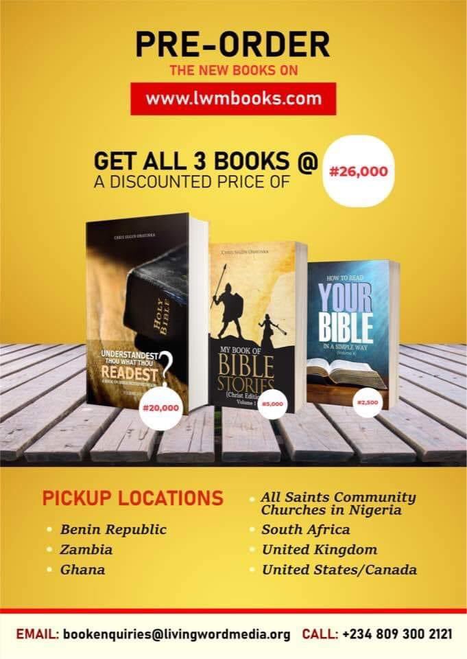 saintscommlagos's tweet photo. Hello Friends

Our New Books

Are also available at Discounted Prices

See flier for more information 

NB- if you have already pre ordered before the announcement on and of the discount,we shall give you one of our books In place 

Share with a friend https://t.co/jejSc1XPdR