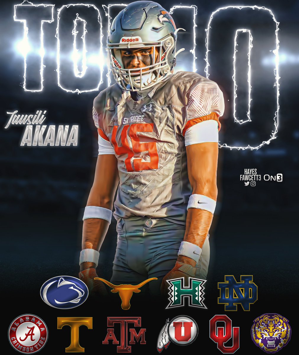BREAKING: Four-Star Edge Tausili Akana is down to 🔟 Schools! The 6’4 215 Edge from Laie, HI is ranked as a Top 100 Player in the ‘23 Class. Where Should He Go? on3.com/db/tausili-aka…