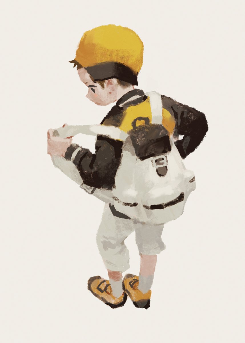 backpack 1boy male focus bag solo yellow headwear simple background  illustration images