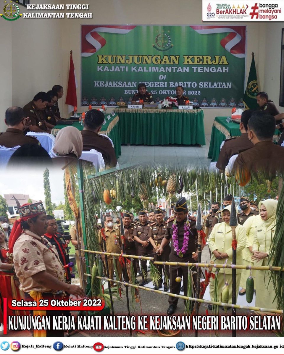 kalteng_kejati's tweet photo. Selasa, 25/10/2022, Kajati Kalteng Pathor Rahman, SH., MH., didampingi Ketua IAD Wilayah Kalteng Ny. Tyas Pathor Rahman beserta Rombongan melakukan Kunjungan Kerja ke Kejaksaan Negeri Barito Selatan.
@KejaksaanRI
#KejaksaanRI
#kejaksaanri
#jamintel
#puspenkumkejaksaanri https://t.co/QBijVdbK0m