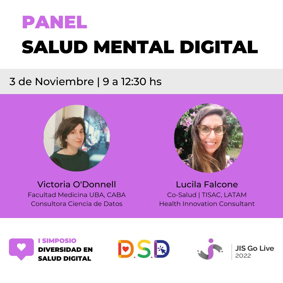 diversidadsd's tweet photo. 📢 Se vienen las #JISGOLIVE2022 de @informaticaHIBA y el Primer Simposio de Diversidad en Salud Digital! 🌈

👉 Este año Panel sobre Salud Mental Digital 😁 Un lujazo quienes nos acompañan!

🔗 Gratuito y virtual: Link de inscripción en nuestra bio!! https://t.co/oWMPWKO7wP