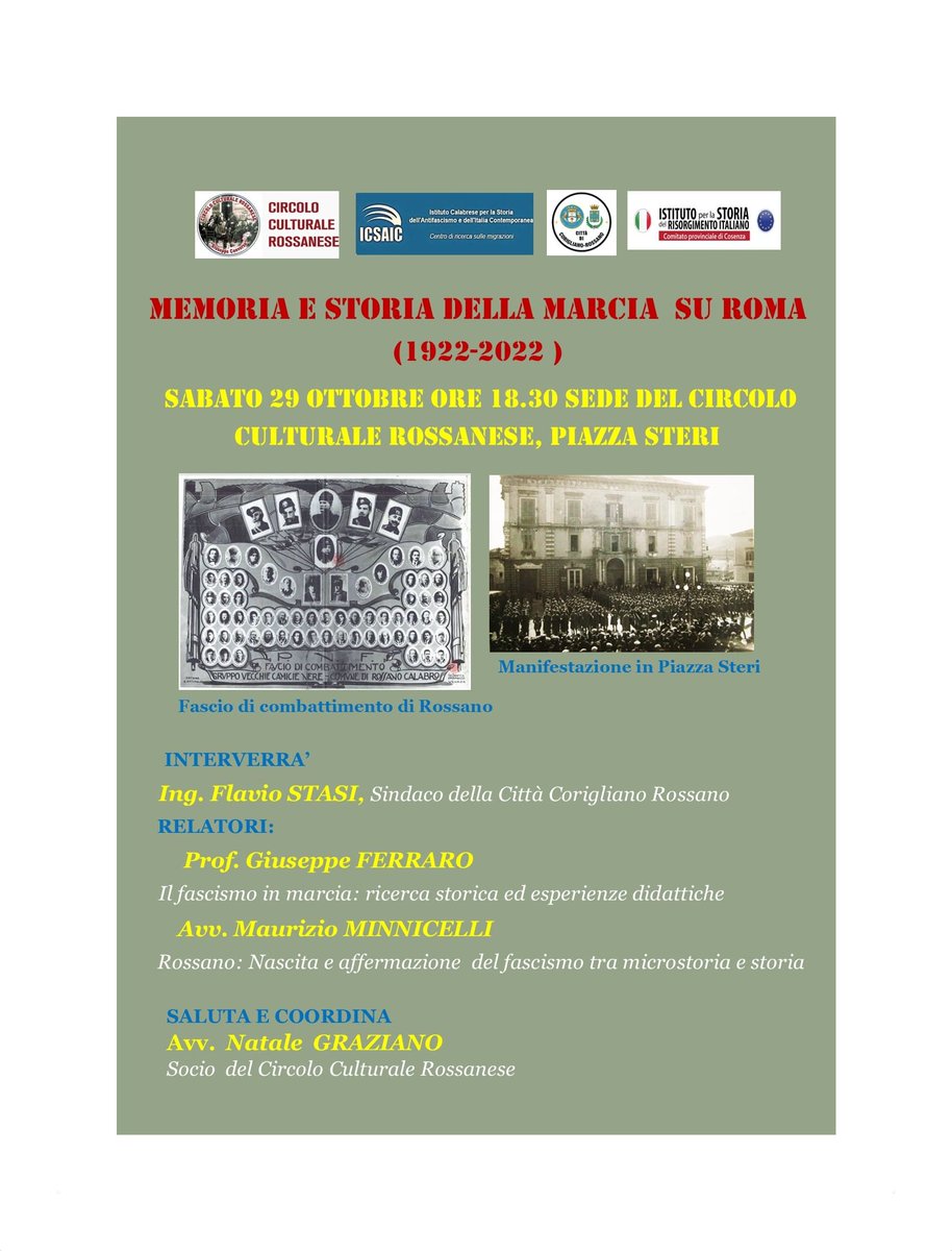 Memoria e storia della marcia su Roma, un convegno a Rossano ==> icsaicstoria.it/memoria-e-stor…