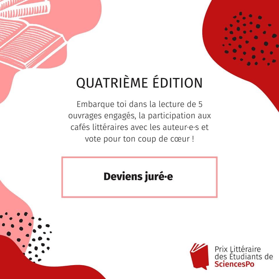 PrixLitSPo's tweet photo. Rejoins le jury du Prix Littéraire des Etudiants de Sciences Po 📚
Les inscriptions sont ouvertes à tous les étudiants et étudiantes de @sciencespo ! 
/!/ Pour t'inscrire, c'est par ici : https://t.co/xUNxAqJmRf https://t.co/d7H8zmcWER