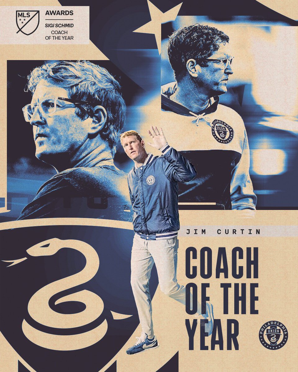 MLS's tweet photo. ▪️ Best defense in the league
▪️ Most goals scored this season
▪️ Most points/wins in club history

@PhilaUnion's Jim Curtin is the Sigi Schmid Coach of the Year for the second time in his career. https://t.co/OlL2RnZGZB