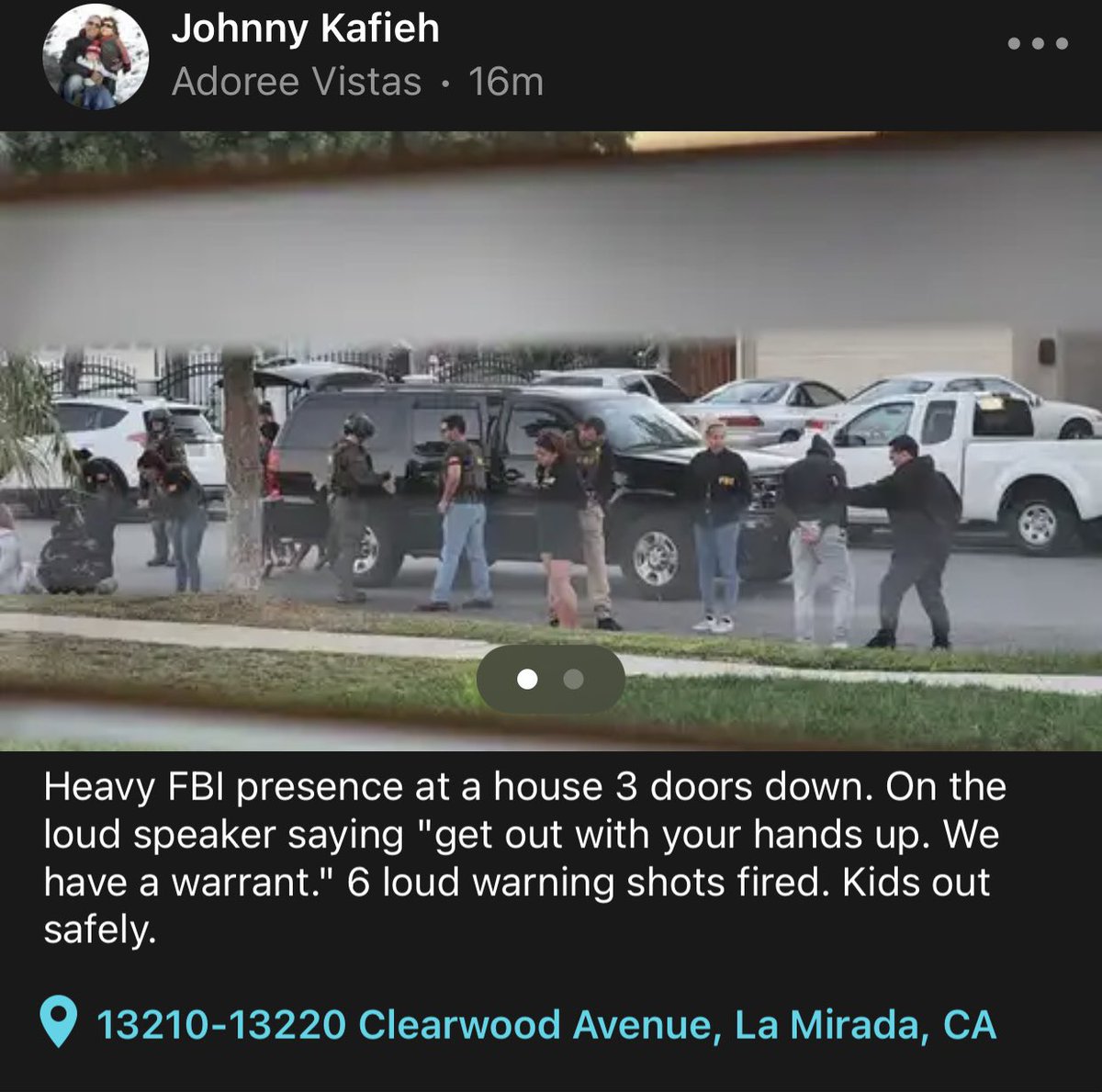 KyleJGandee's tweet photo. @LaMiradaBlog Saw on Nextdoor it was FBI https://t.co/1BBOm1lbS3