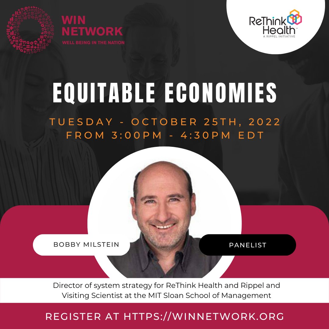 RippelHealth's tweet image. How do we create an #equitable well-being economy? Hear from Bobby Milstein, Director of System Strategy @RippelHealth and others TODAY from 3:00 - 4:30pm EDT as part of this year's @network_win #WINWeek.

Register for free here: bit.ly/3SSkwlk