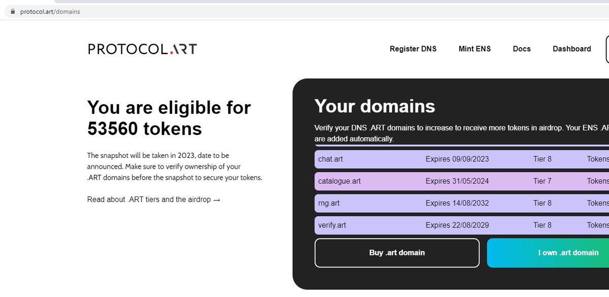 53k personal tokens and counting...

Protocol.ART launches today, integrating ENS with your .art digital identity that exists in both DNS and web3 space. Emoji type domain names can now be minted as NFTs and traded.