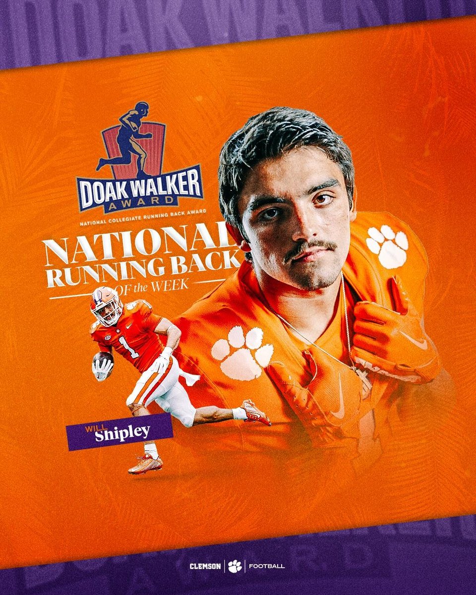 242 all-purpose yards. 172 rushing yards. 2 touchdowns. 1 Death Valley Vault into the crowd. @willshipley2021 is your @DoakWalkerAward National Running Back of the Week. 📰: clemsontigers.com/shipley-named-…