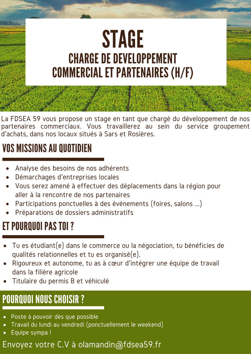 fdsea59's tweet photo. Nous recherchons un #stagiaire pour rejoindre notre service groupement d'achats ! #candidature #recrutement https://t.co/PEIjQLl1It