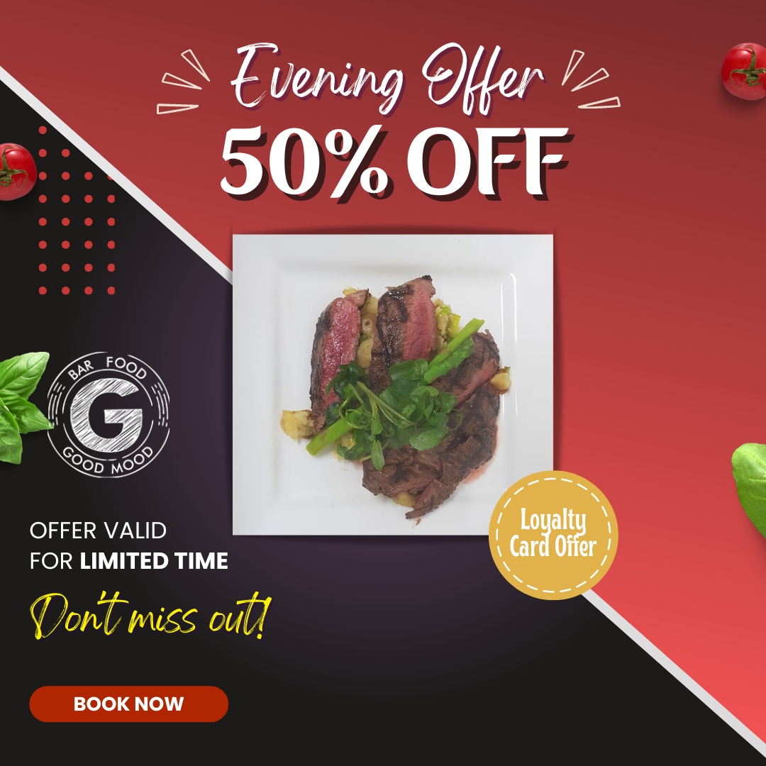 October promotion for our Loyalty Card Holders!📣

50% off food on our evening menu on Wednesday and Thursday!

Don't forget to sign up for our Loyalty Card! 💳

#50off #BarFoodGoodMood #Gorleston #Norfolk #NorfolkFood #Gambassadors #TrendSettersNotFollowers