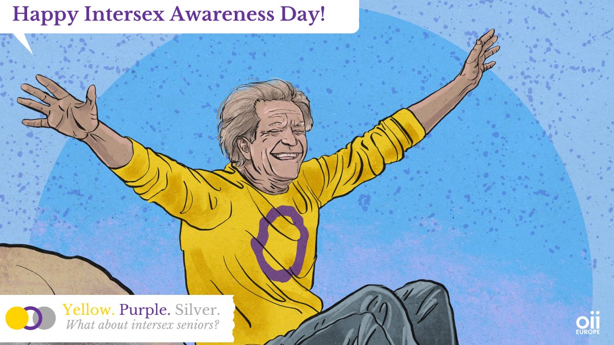 OIIEurope's tweet photo. On todays’ #IntersexAwarenessDay we would like to invite you to turn your attention to the situation of #intersex seniors! 💛💜💛
Please check out our campaign webpage here: https://t.co/IddmTzYLuQ

#IAD22
#ElderlyIntersex
#IntersexSeniors
#IntersexAgeing 
#YellowPurpleSilver https://t.co/L8zCf0BD8U