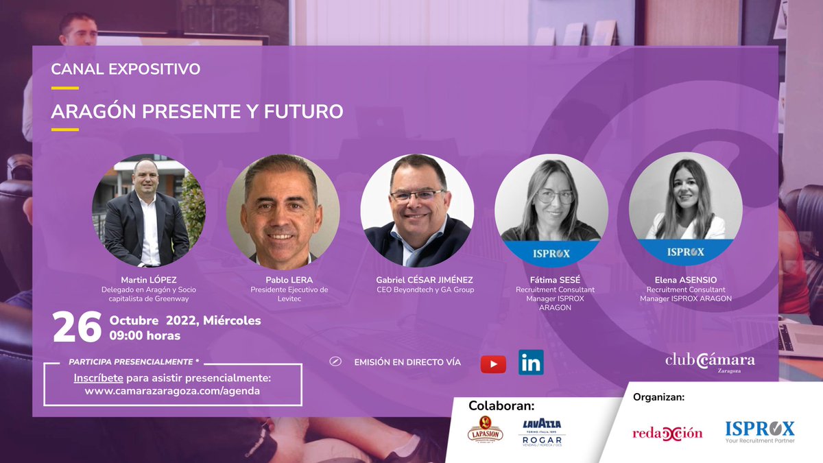levitec_'s tweet photo. Mañana, Pablo Lera, presidente ejecutivo de #Levitec participará en el canal Expositivo de la @camarazaragoza junto a Martín López, delegado de Aragón y Sociocapitalista de Greenway. Gabriel César, CEO de Beyondtech, GA Group. Fátima Sesé junto con Elena Asensio (ISPROX Aragón). https://t.co/NzzE02dhiL