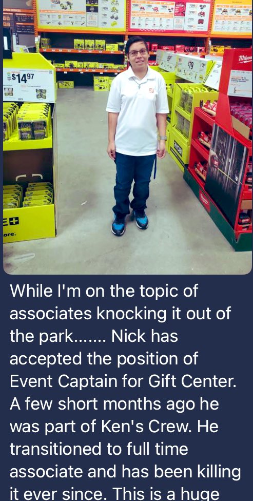 This is a shout out our d25 supervisor Don 6316 wrote about his Kens Crew associate! SHOUT OUT TO NICK FOR BECOMING GIFT CENTER CAPTAIN! #AnyThingIsPossible#WeAreBuiltDifferent#EqualOpportunity6316