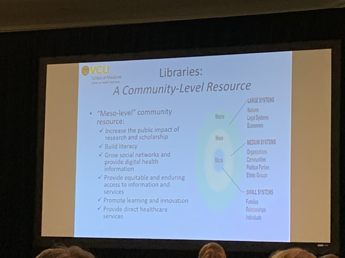 Great talk at #macmla2022 on #medlibs for community engagement for understanding and changing health disparities. (&amp; a #theoreticalframework sighting: libraries as a mesosystem in ecological systems theory!)