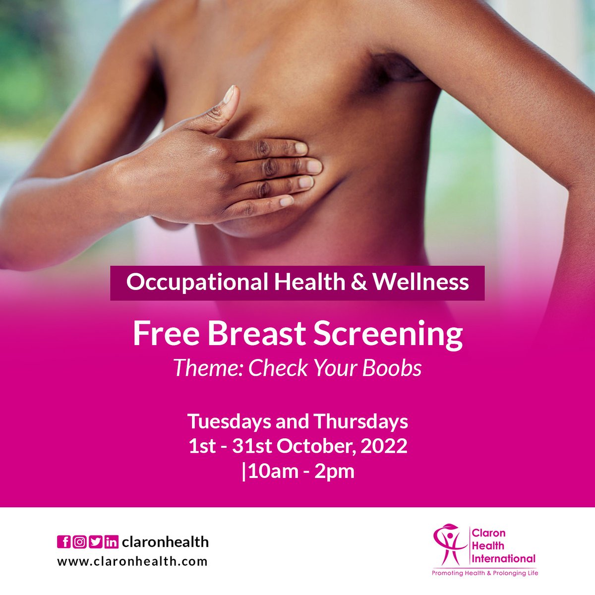 clarondoc's tweet photo. Have you had your #breast screened already?

If not, do well to have your free breast screening @claronhealth.

#ClaronHealth 
#ClaronDoc 
#claroncares https://t.co/pouKDk2dcb