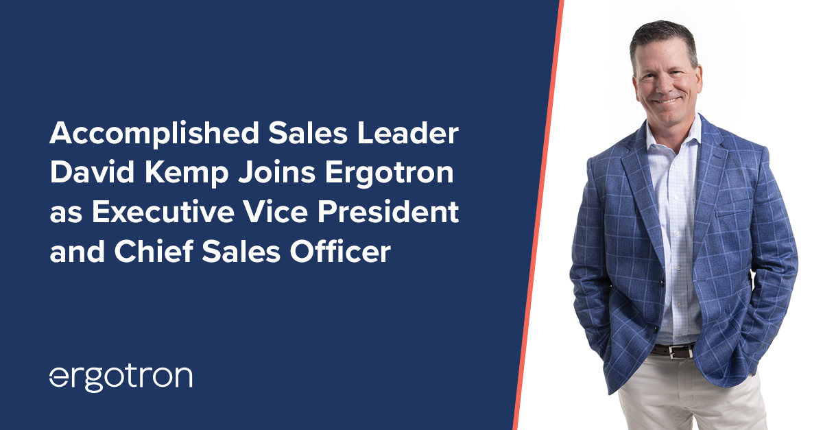 Welcome David Kemp, our new chief sales officer!

David shares: "I enjoys helping refine processes that support growth &amp; removing obstacles that hinder it. Ergotron is already a great business w/ a smart team, so I’m excited about what we can achieve.” 👉 bit.ly/3VYzLeE