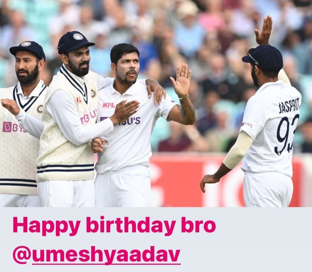 K L Rahul wishes Umesh Yadav a happy birthday.   