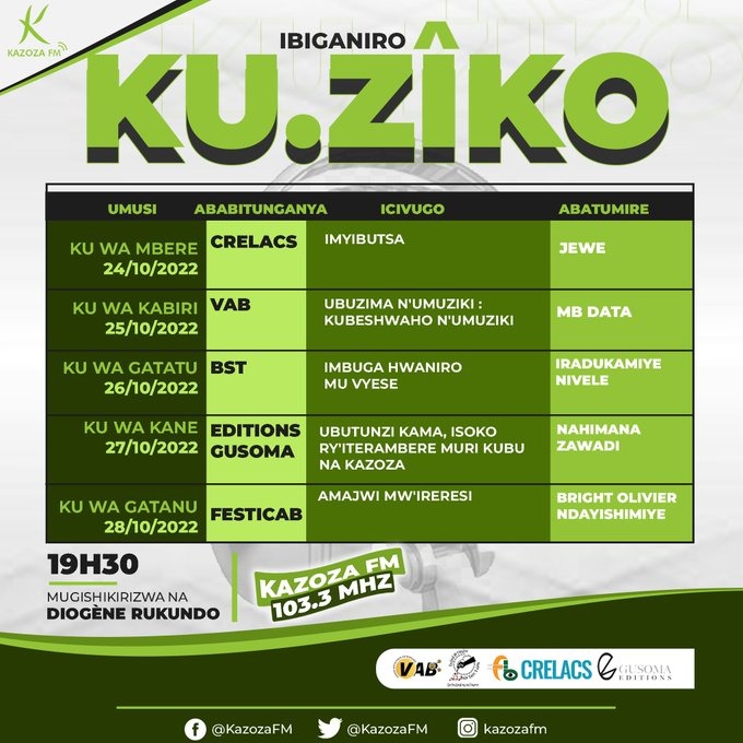 va_muzika's tweet photo. N'amahoro aho iwanyu? Twibuke ya sango yacu y'isaha🕰️ imwe n'igice mû kiganiro Ku.Zîko kibera kuri 📻kazoza Fm twumbe ico #MBData atuyagira!!! Kazeee
@Vaburundi2020 #vamuzika @LabelKuZiko @KazozaFM
#Burundi https://t.co/LJn2oLriRS