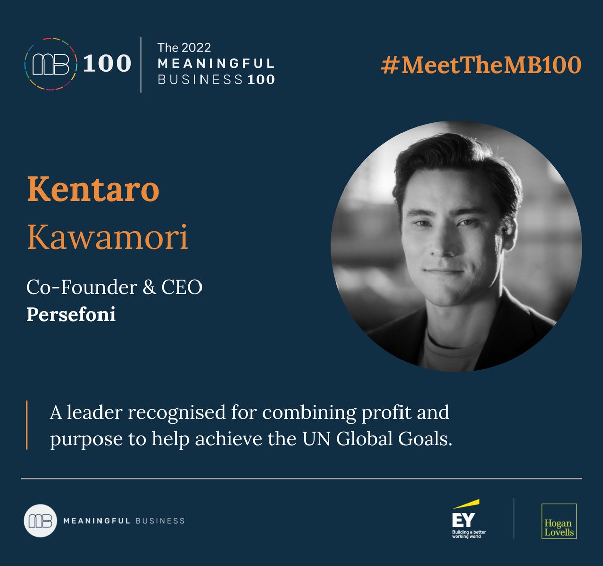 Persefoni's tweet photo. Each accolade we receive brings us closer to our goal of democratizing carbon measurement. 

For the second year in a row, Persefoni Co-Founder &amp; CEO @KentaroKawamori  is featured in the 2022 @MB_Community 100: https://t.co/izMZY6hNpN 

@EYnews @HoganLovells #Sustainability https://t.co/tdj5ef6lld