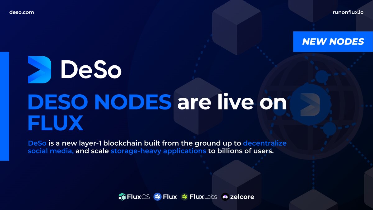 📢 We are now supporting a Decentralized Social Network with our #Web3 infrastructure!

Happy to share the <a href="/desoprotocol/">DeSo</a> Node is listed at the #Flux marketplace!! 
👉 home.runonflux.io/apps/marketpla…

Learn how to deploy a $DESO backend node on $Flux today at: fluxofficial.medium.com/host-your-deso…