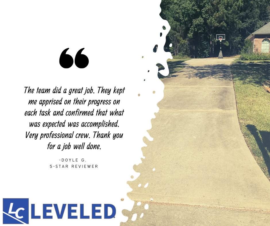 leveledconcrete's tweet photo. Another job well done featured on #TestimonialTuesday! Thank you, Doyle! Are YOU in need of #concrete or #plumbing repairs that will exceed your expectations? Give us a call for a FREE inspection! 832-995-2000 https://t.co/jNATqALgnR