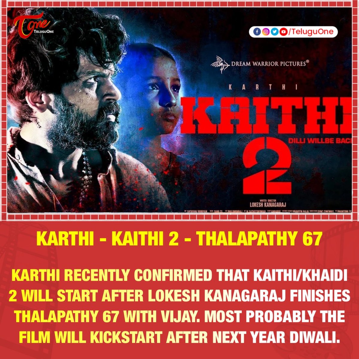 Theteluguone's tweet photo. #Khaidi2 starts after #Thalapathy67?
Today the Blockbuster #Kaithi completed three years and #Karthi is now on continuous success streak with #Viruman, #PonniyinSelvan1 and #Sardar
Read Full Story Here 👇
https://t.co/l3ATe4rg0s
#Kaithi2 #3YearsOfKaithi #ThalapathyVijay https://t.co/zFRGcuoftV
