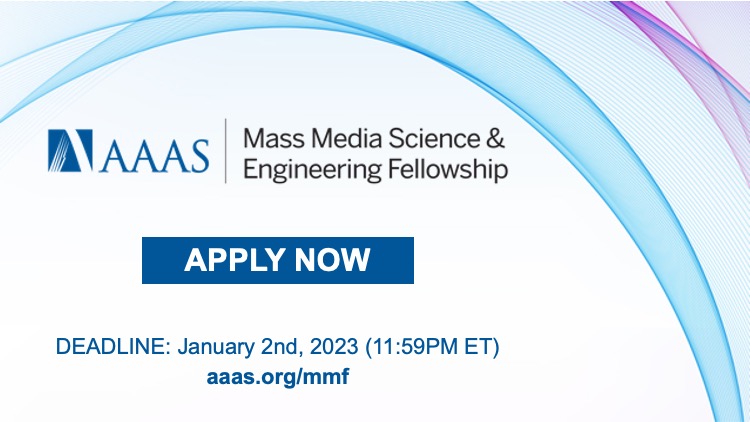 AAASMassMedia's tweet photo. Are you looking to jumpstart your career in science journalism and #scicomm? Applications for the 2023 Mass Media Fellowship are now open! Join the 800+ alumni of this program and use your science background to write science news across the country! 
https://t.co/sVmi4ZMvMi https://t.co/VmrMp1ZlOz